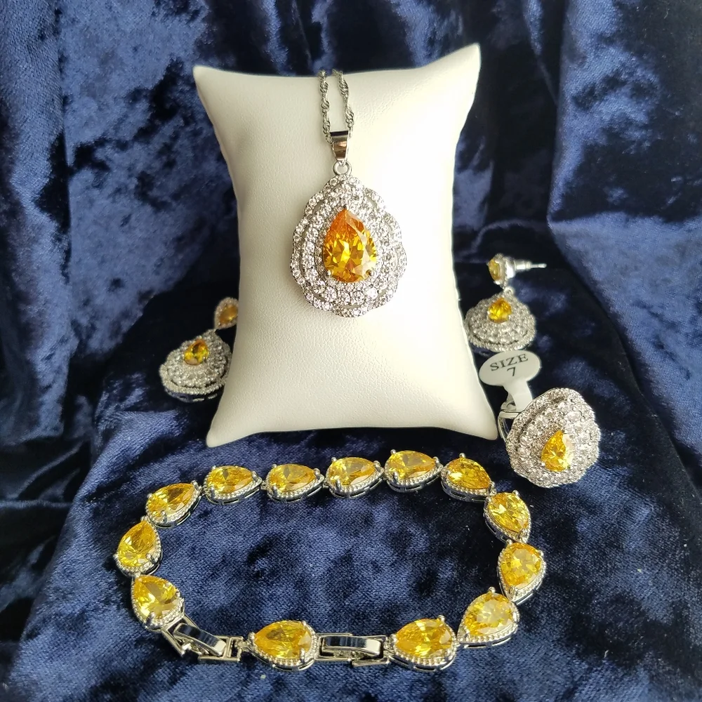 Swarovski Elements 925 Sterling Silver Large Yellow Citrine Teardrop Earrings - Picture 4 of 12